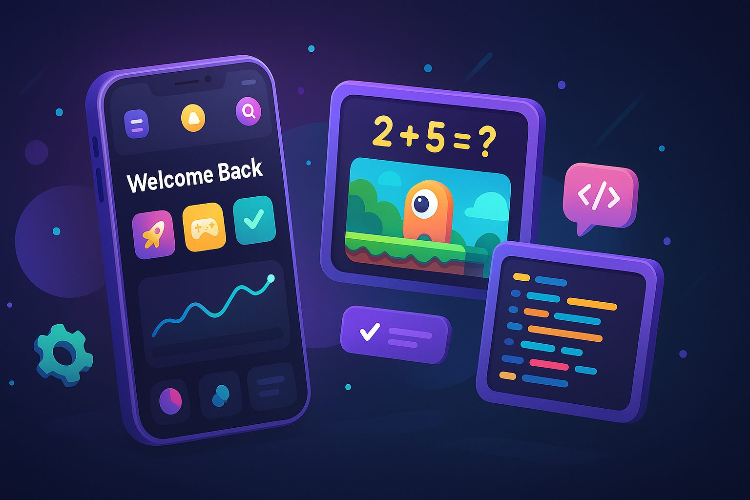 Illustration of OmSad Labs mobile apps and games